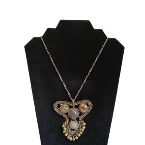 Vintage Indian Agate Claw Set Multicolored Stones Large Metal Pendant Necklace